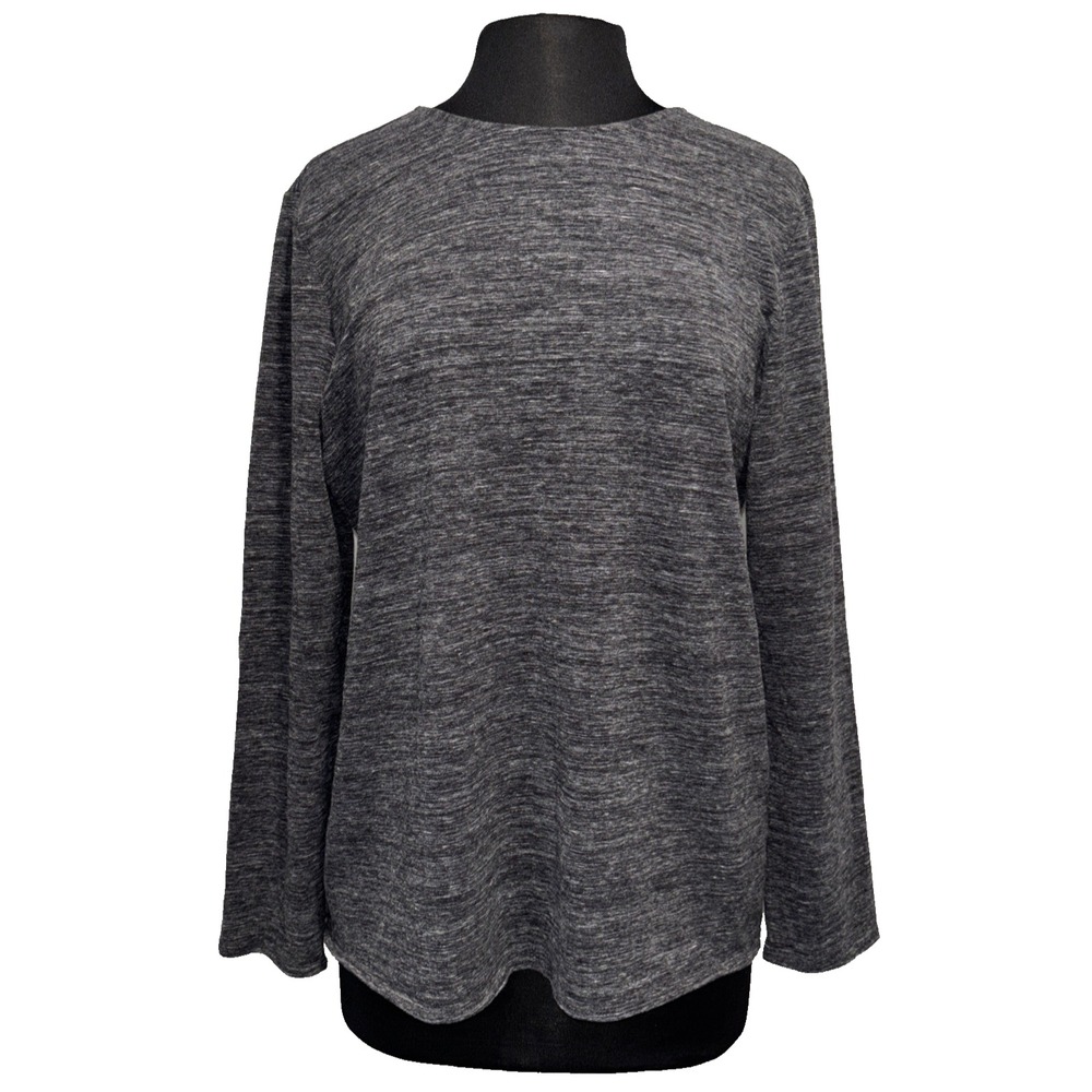 J Jill Pure Jill Gray Knit Top Size Large Twist on Back Round Neck Long Sleeve